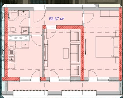 Планировка: Блок Г · около 65 м²