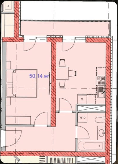 Планировка: Блок В · около 52 м²