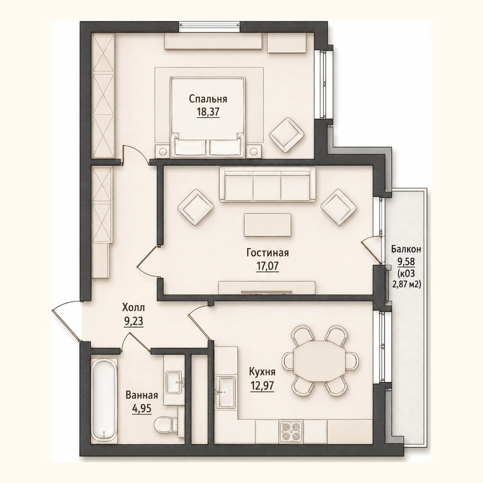 Планировка: План 3 · 65,46 м²