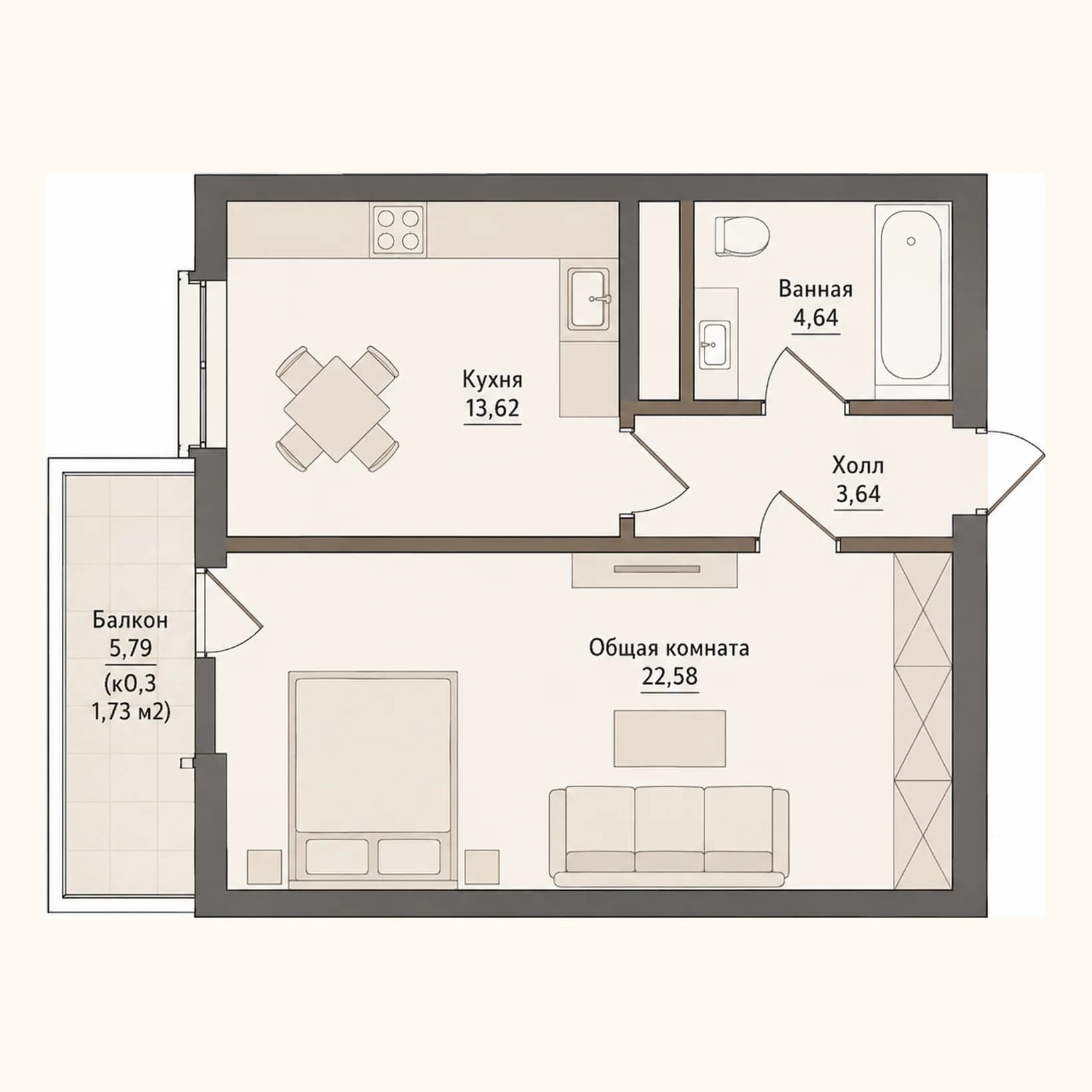 Планировка: План 6 · 46,21 м²
