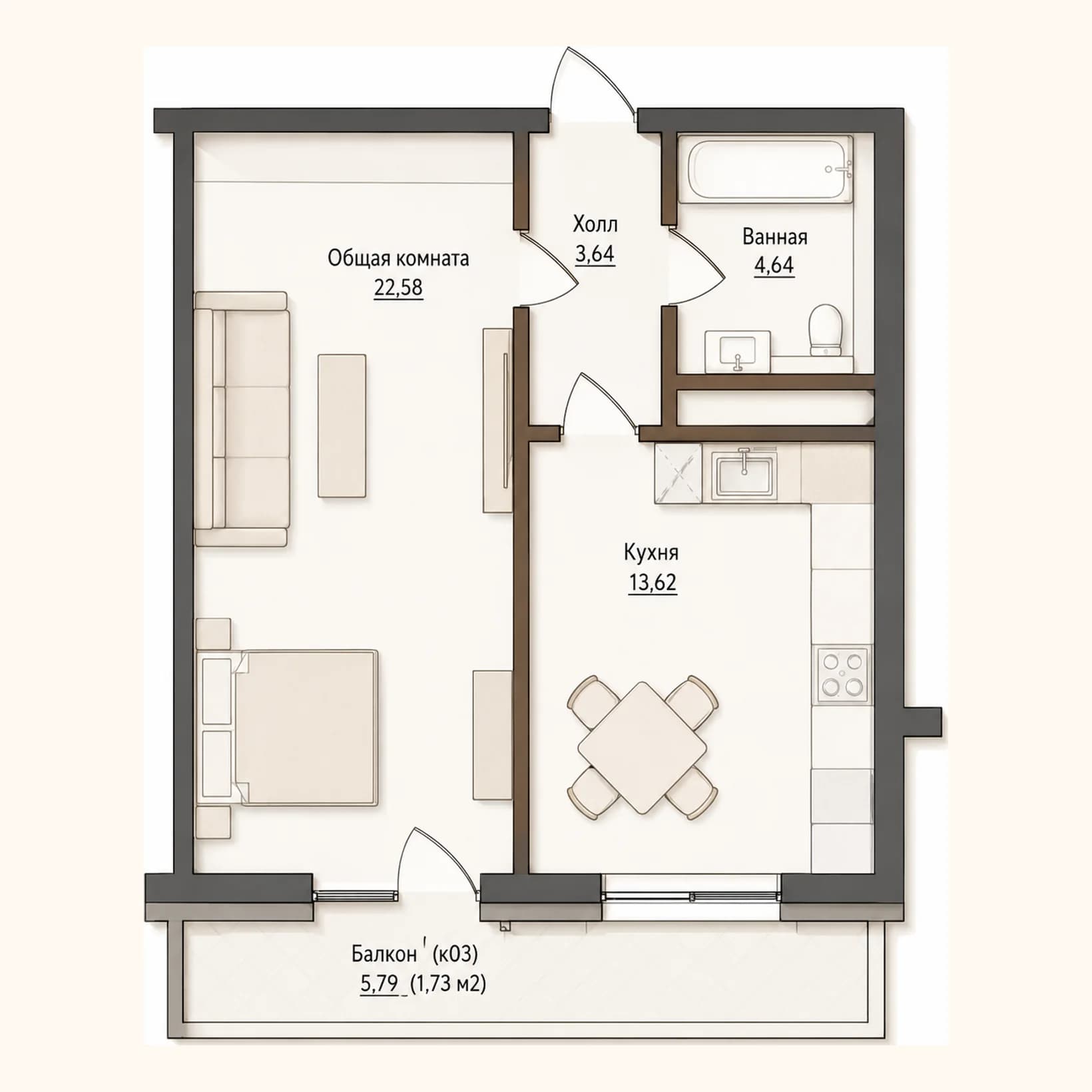 Планировка: План 7 · 46,21 м²