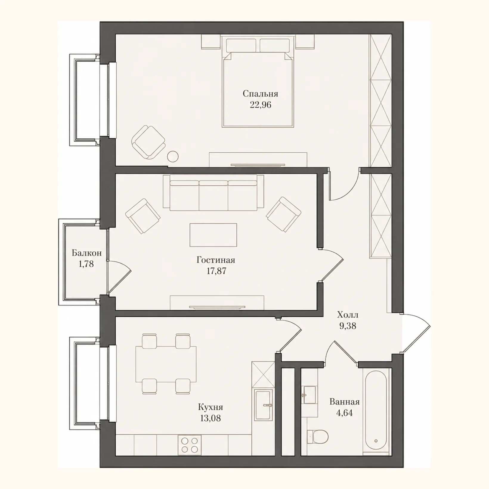 Планировка: План 12 · 68,46 м²