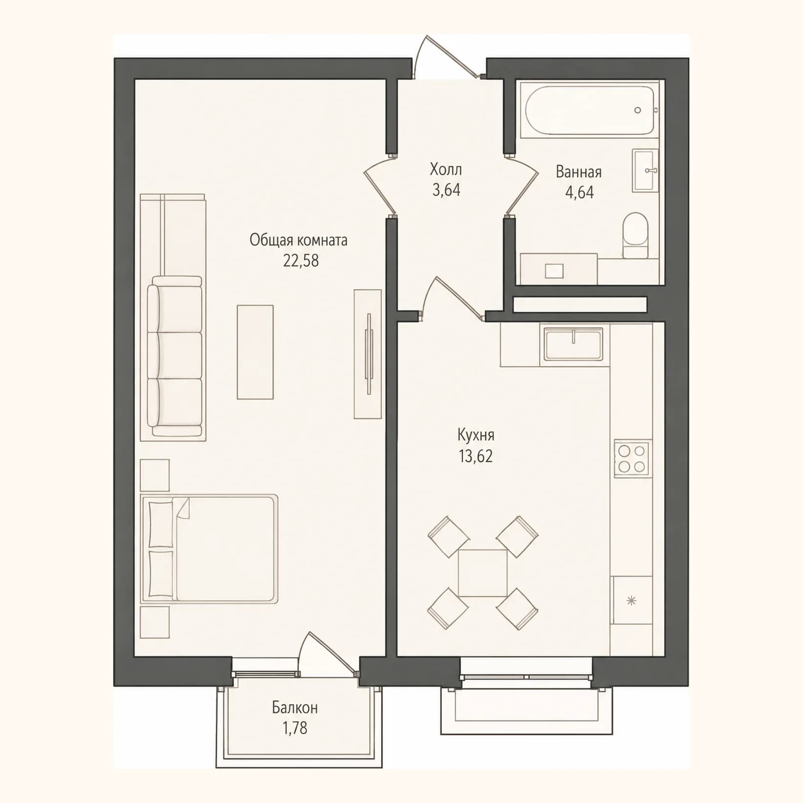 Планировка: План 13 · 45,01 м²