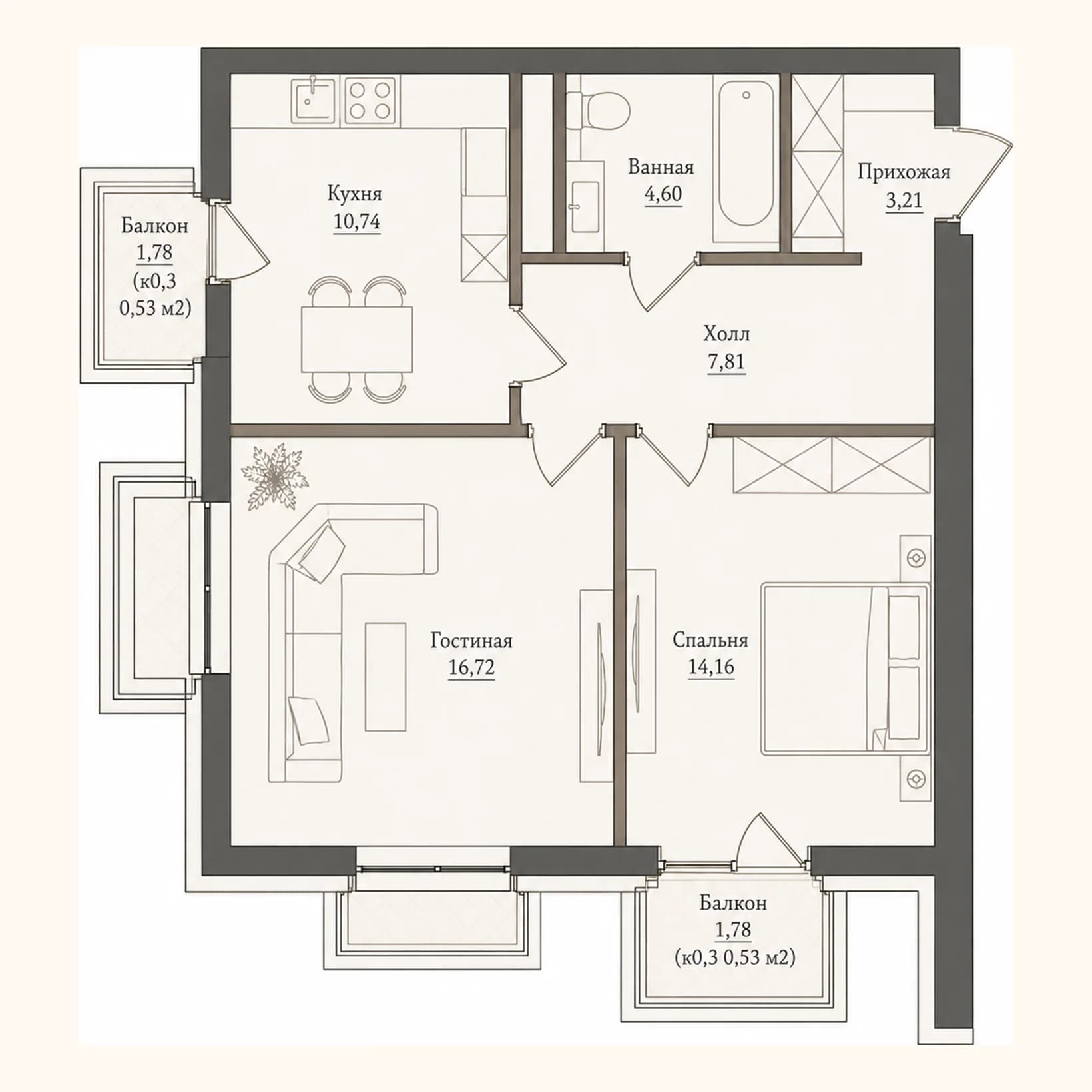 Планировка: План 14 · 58,30 м²