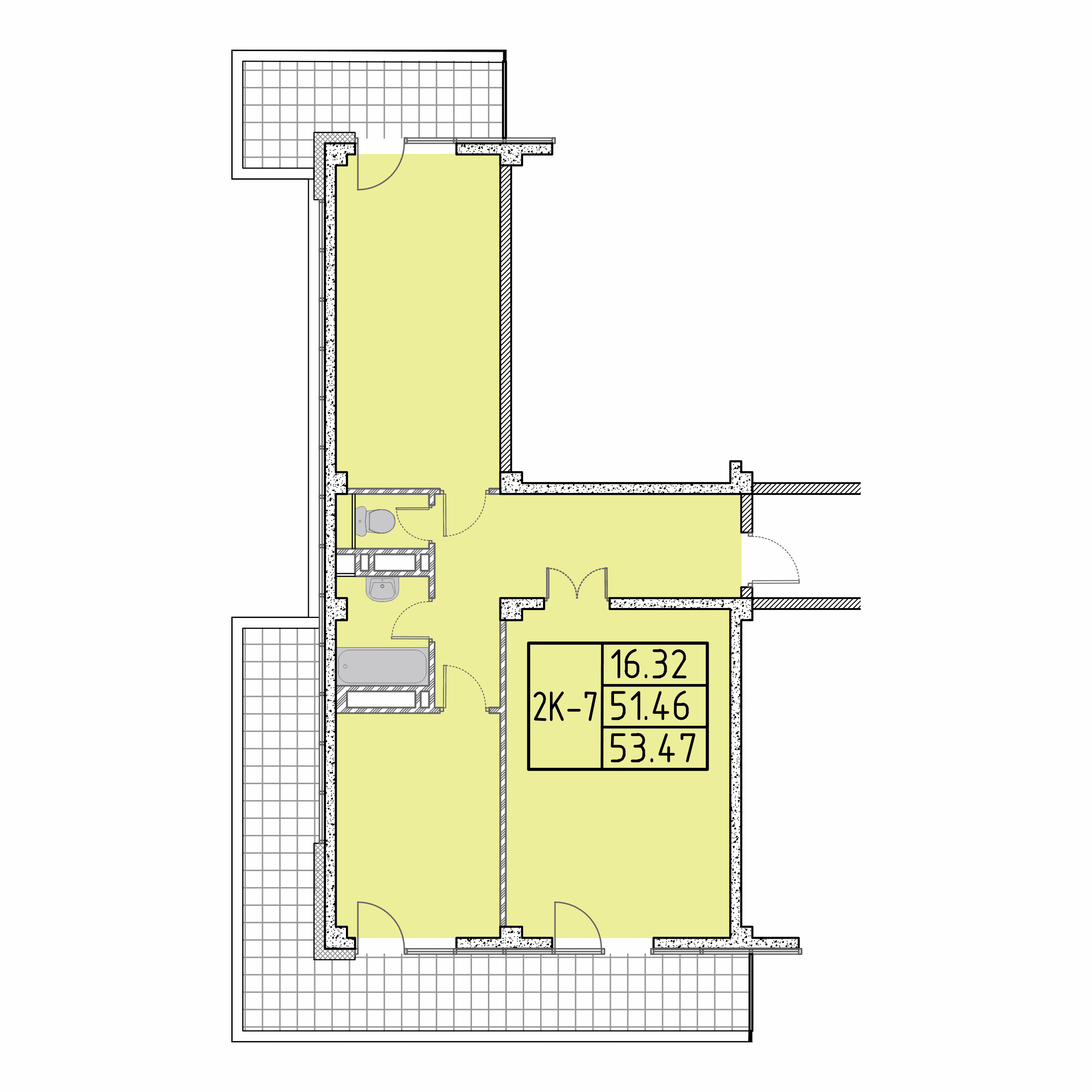 Планировка: 2К-7 · 53,47 м²