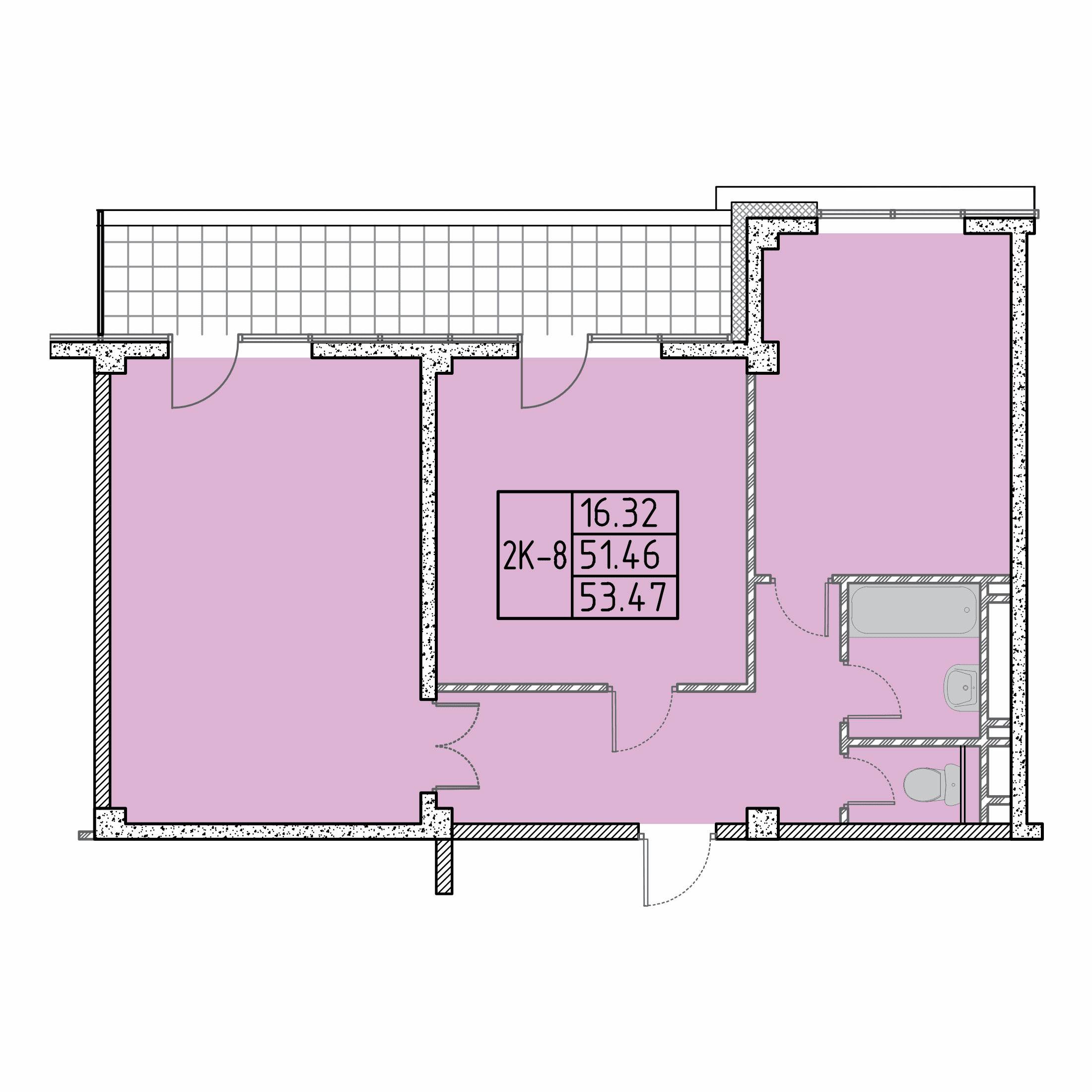 Планировка: 2К-8 · 53,47 м²