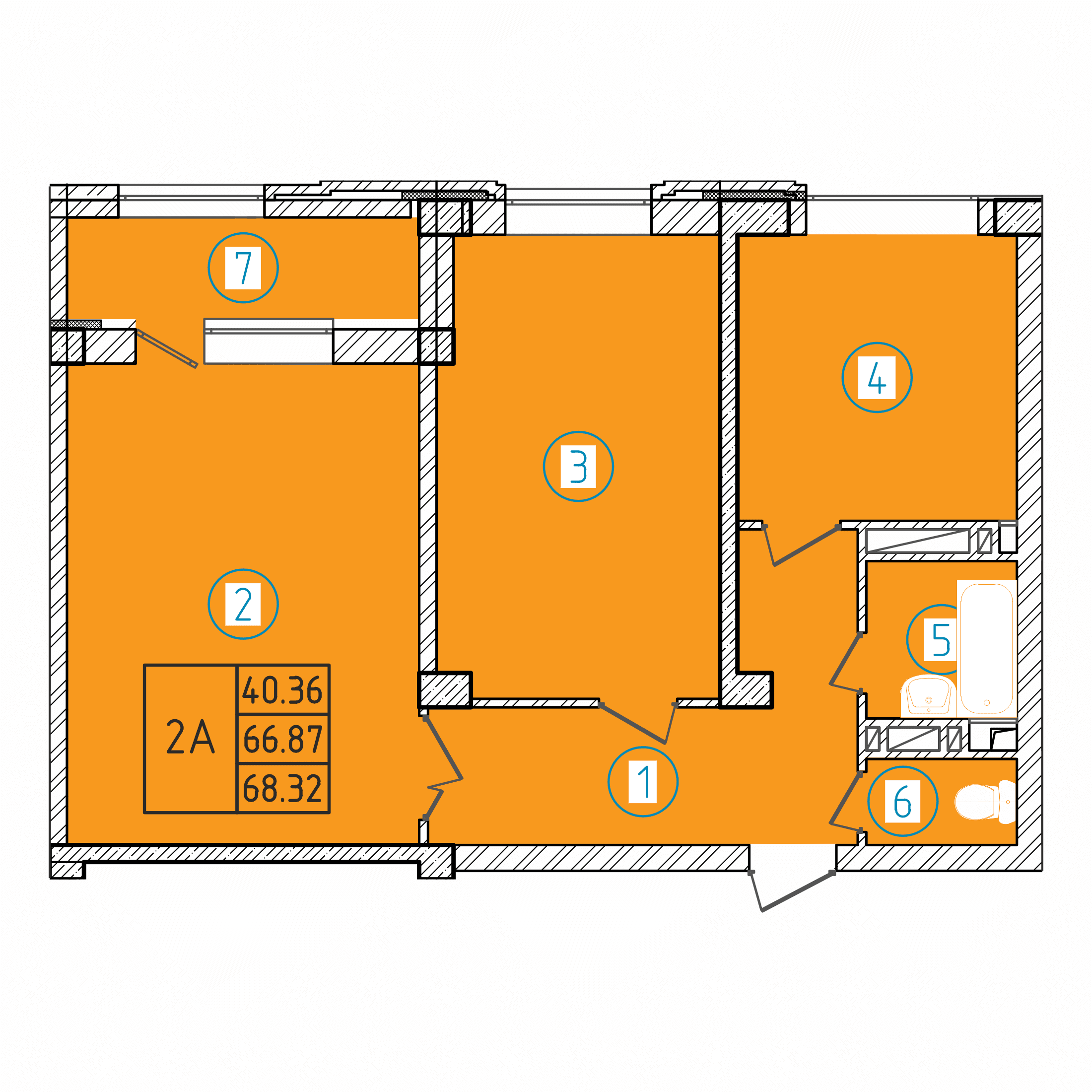 Планировка: 2-комнатная · 68,32 м²