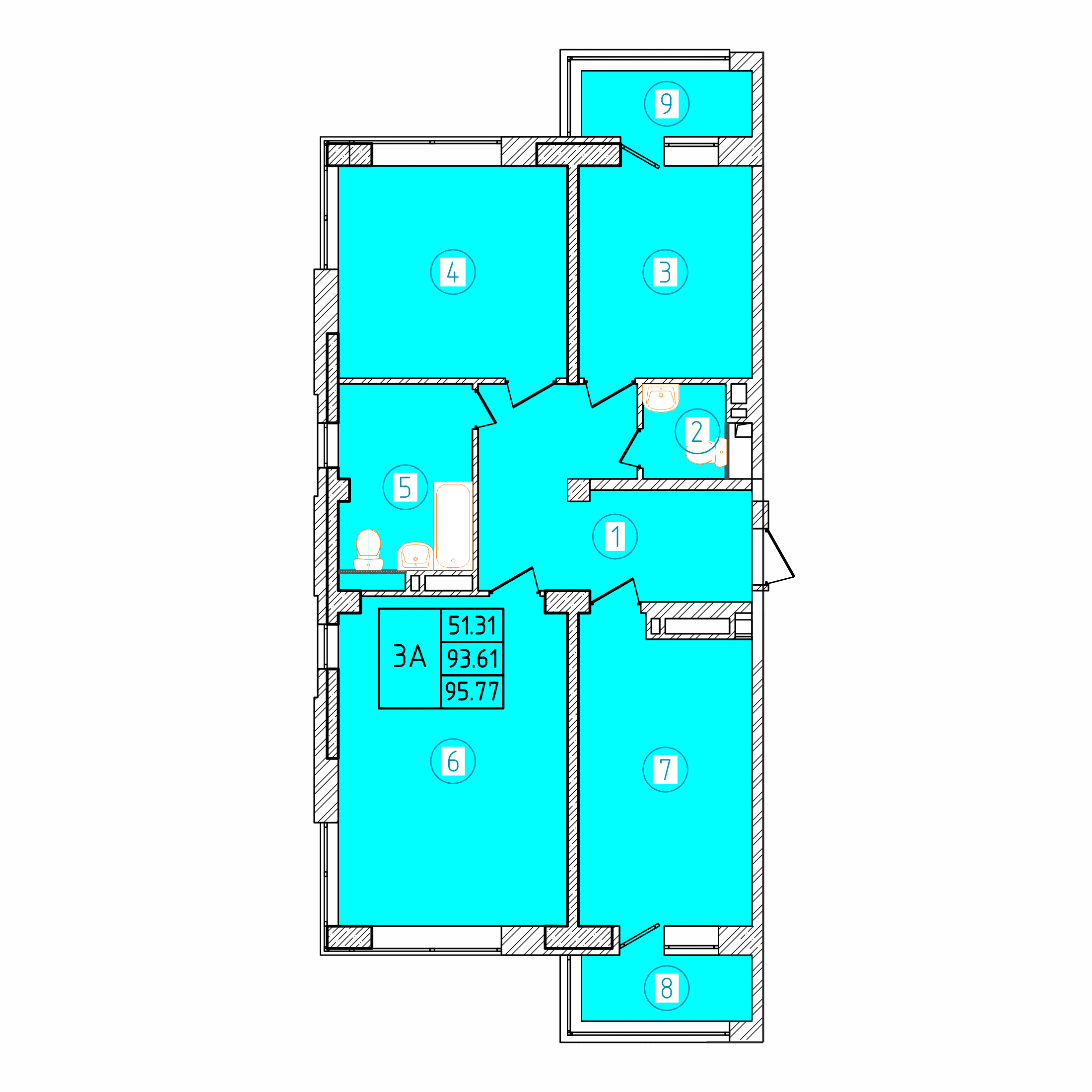 Планировка: 3-комнатная · 95,77 м²