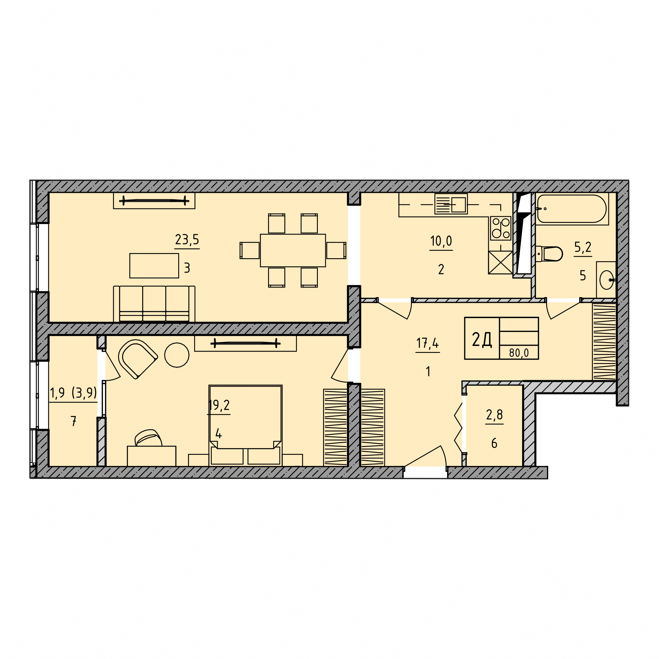 Планировка: 2Д · 80,0 м²