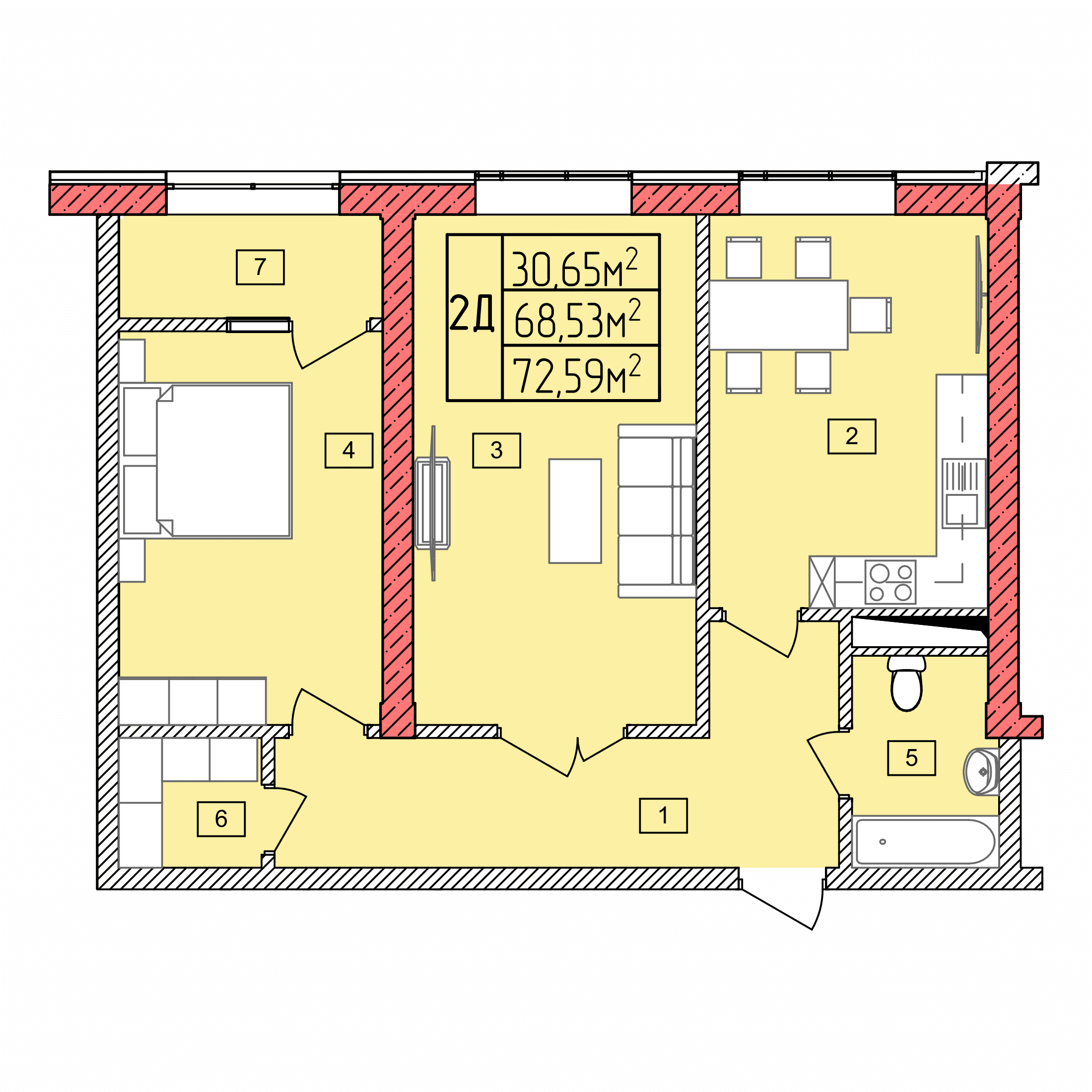 Планировка: 2Д · 72,59 м²