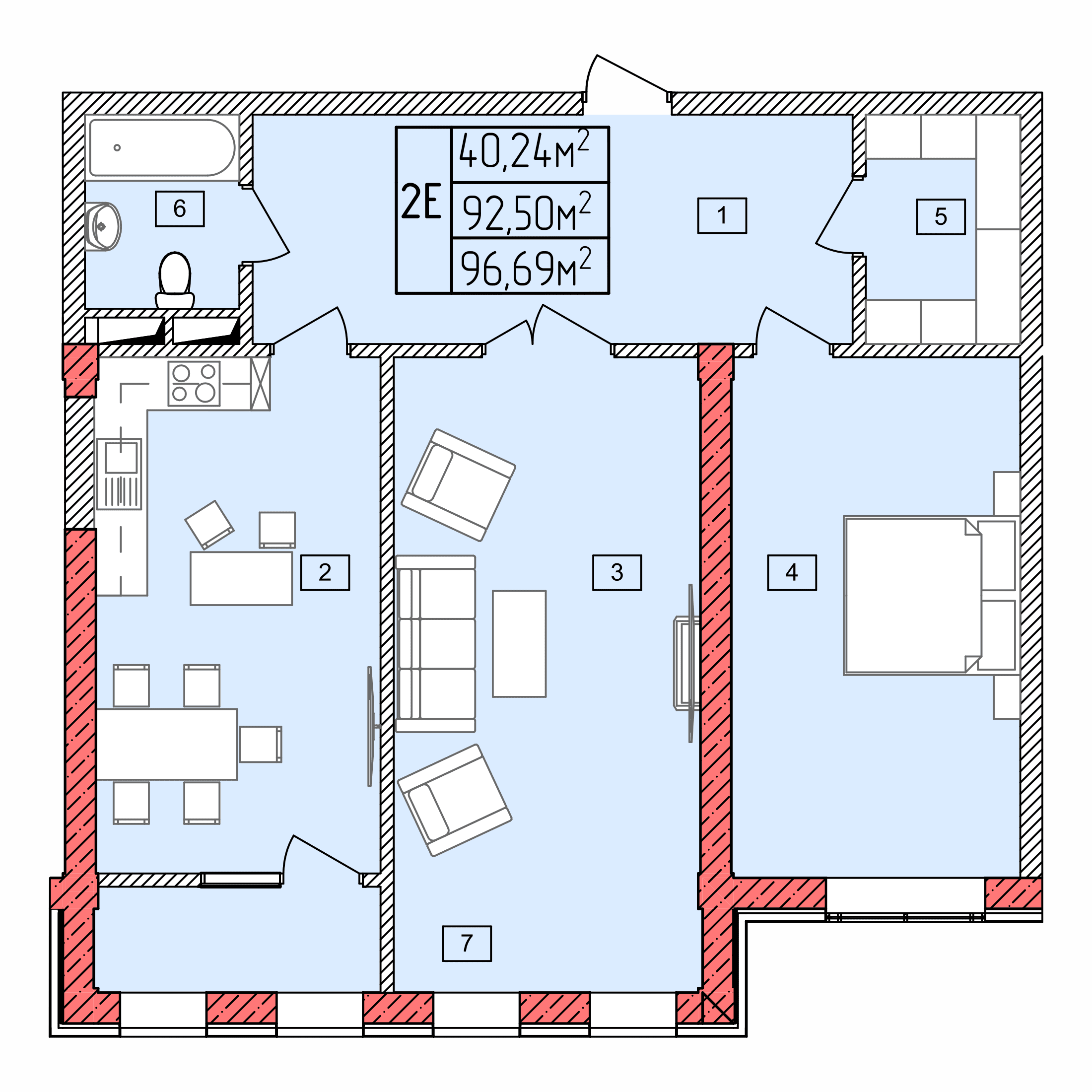 Планировка: 2Е · 96,69 м²