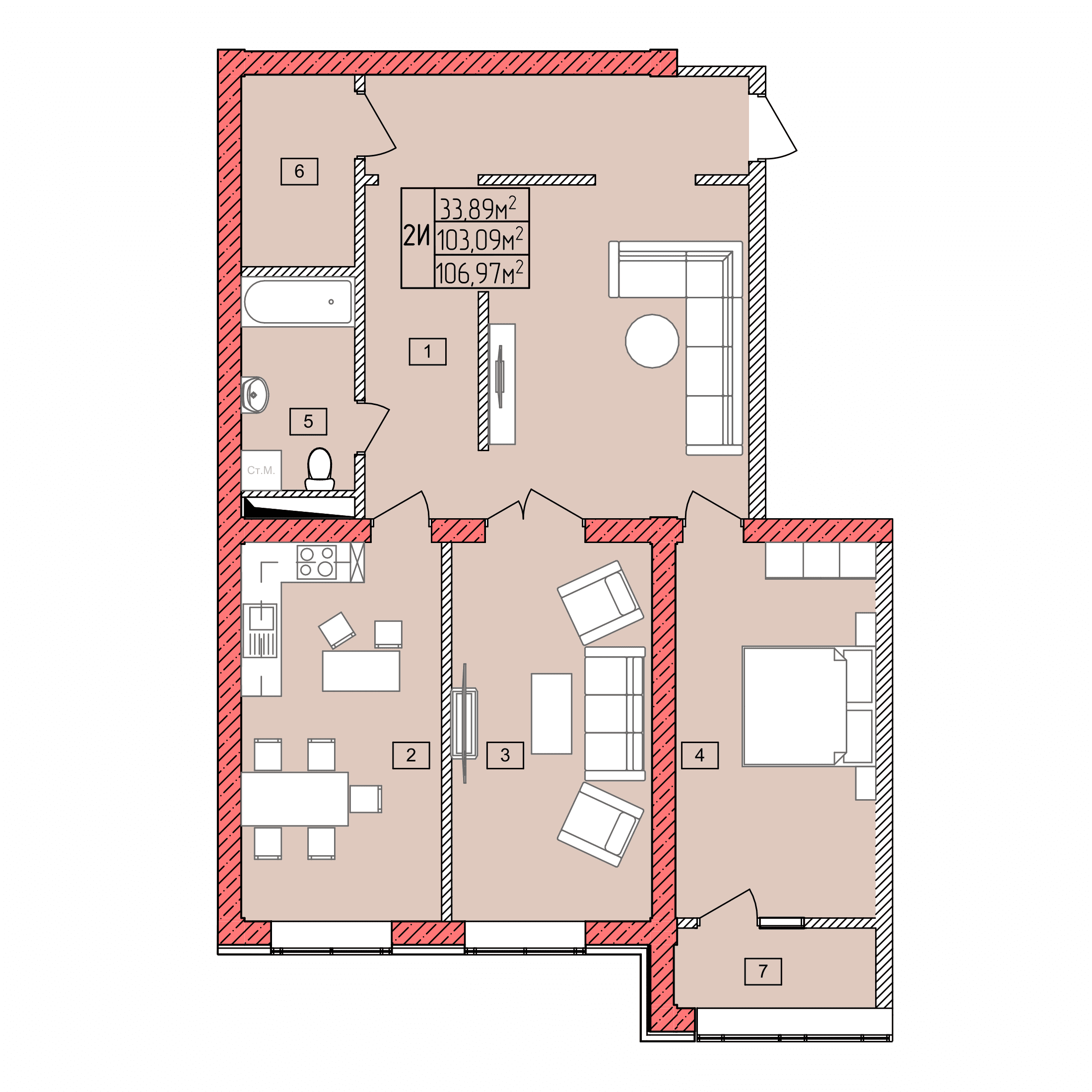 Планировка: 2И · 106,97 м²