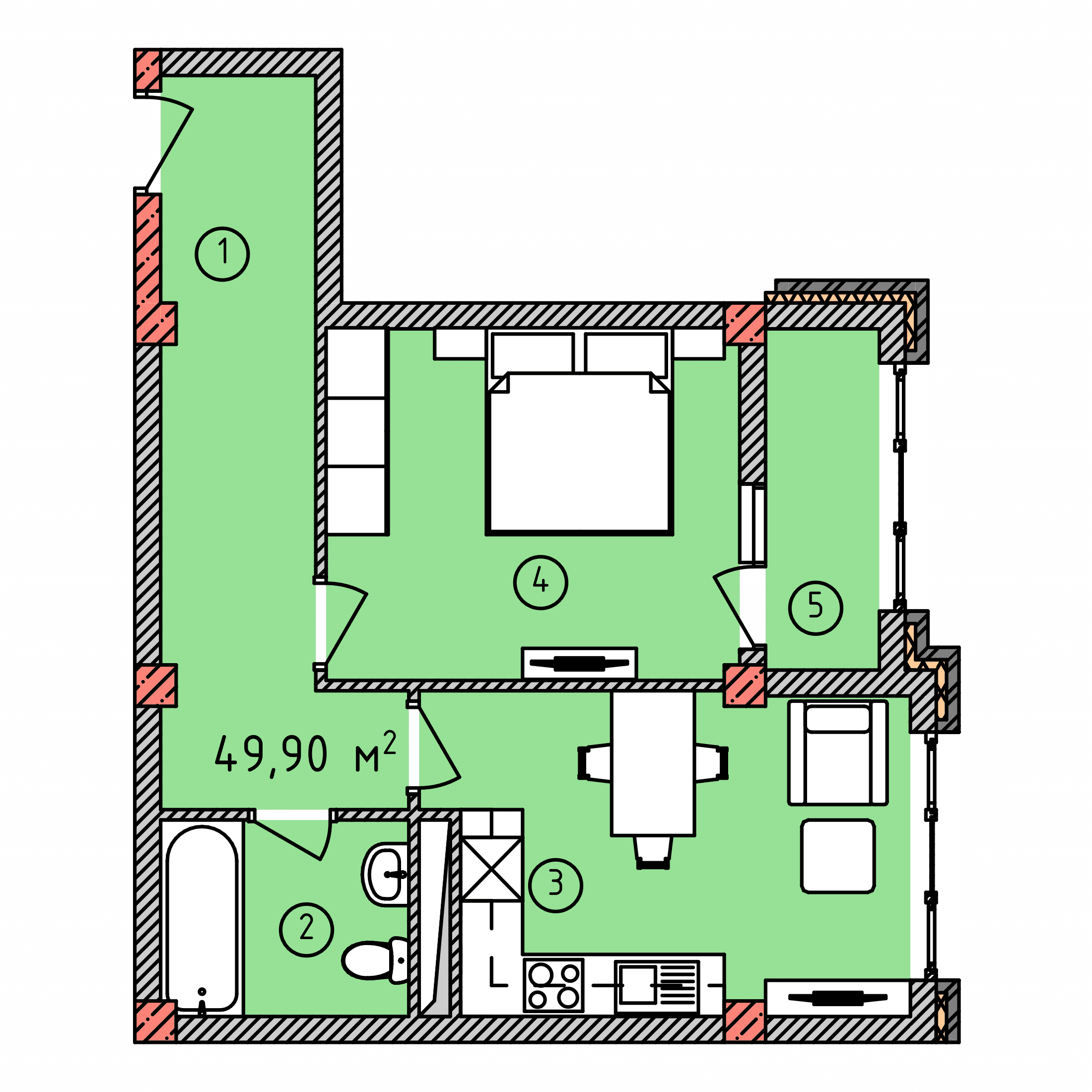 Планировка: Евро-двушка · 49,90 м²